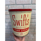 Vtg Swifts Pork Livers 10 lb Tin Can Advertising Graphics Farm Kitchen Decor