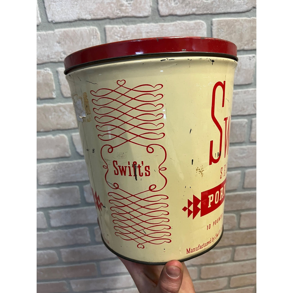 Vtg Swifts Pork Livers 10 lb Tin Can Advertising Graphics Farm Kitchen Decor