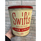 Vtg Swifts Pork Livers 10 lb Tin Can Advertising Graphics Farm Kitchen Decor