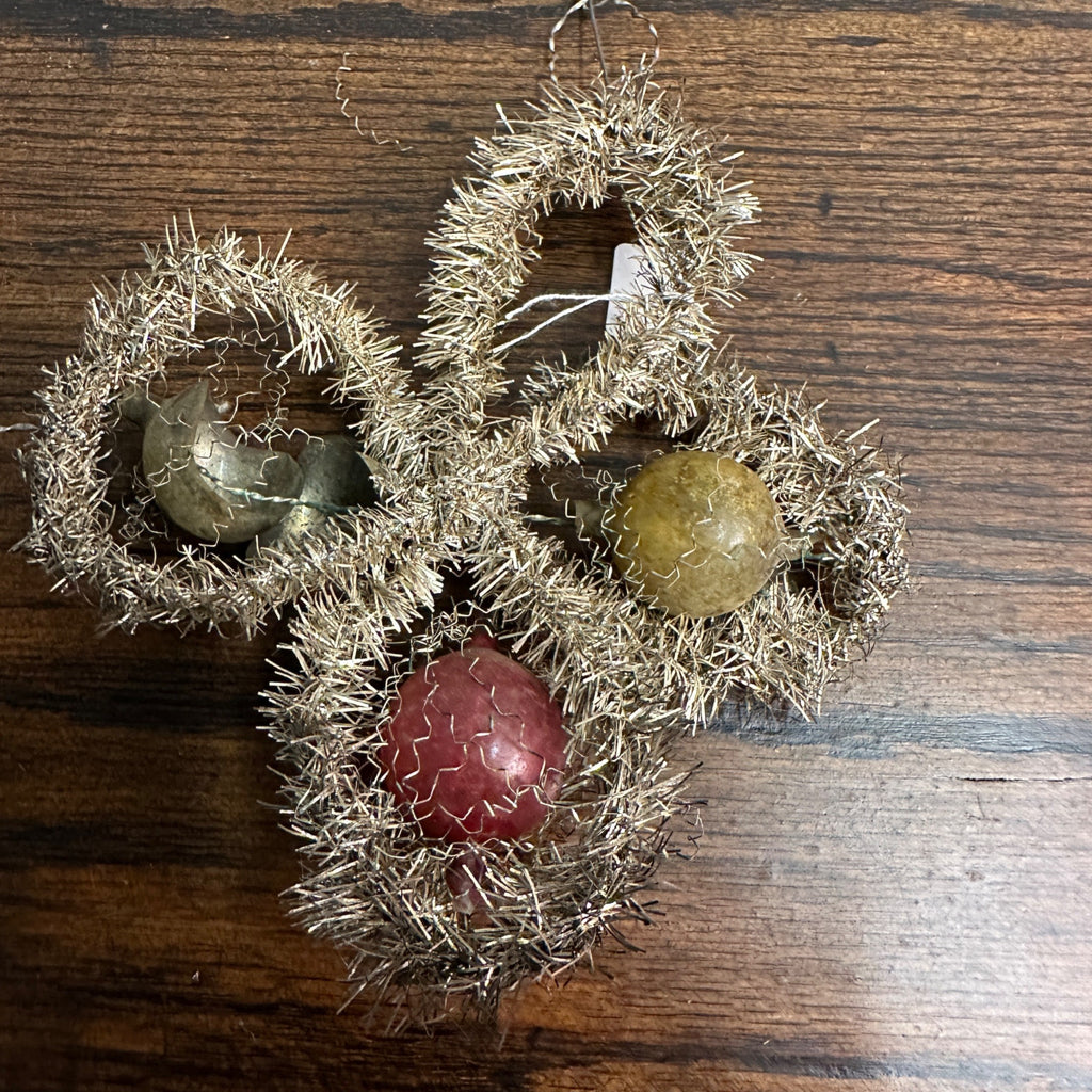Antique Victorian German Glass Christmas Ornament Wire Wrapped Tinsel Blown