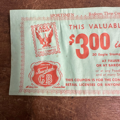 SCARCE Fauerbach Brewery Eagle Stamps Coupon Madison Wisconsin Beer