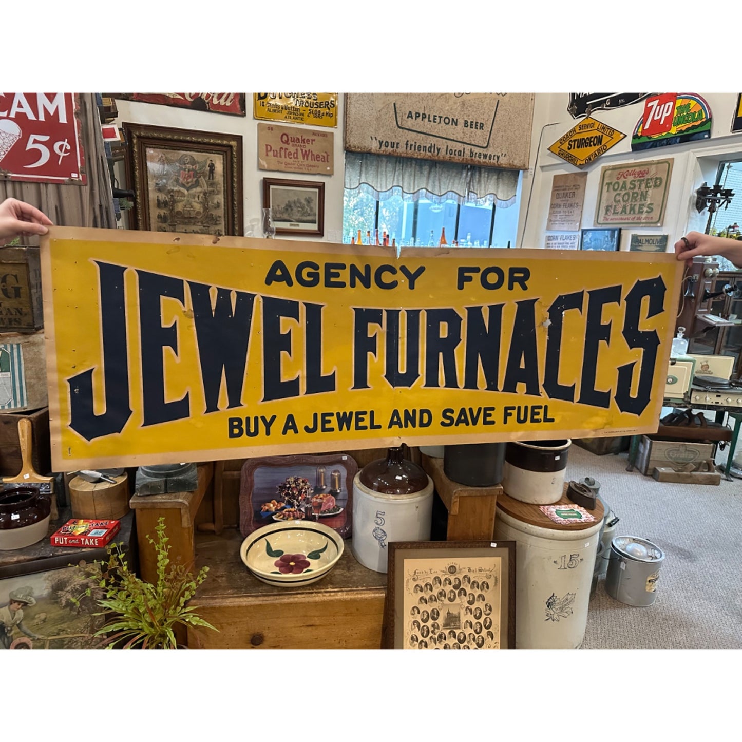 RARE Vintage Early 1900s Jewel Furnances Stoves Advertising Banner Sign Detroit