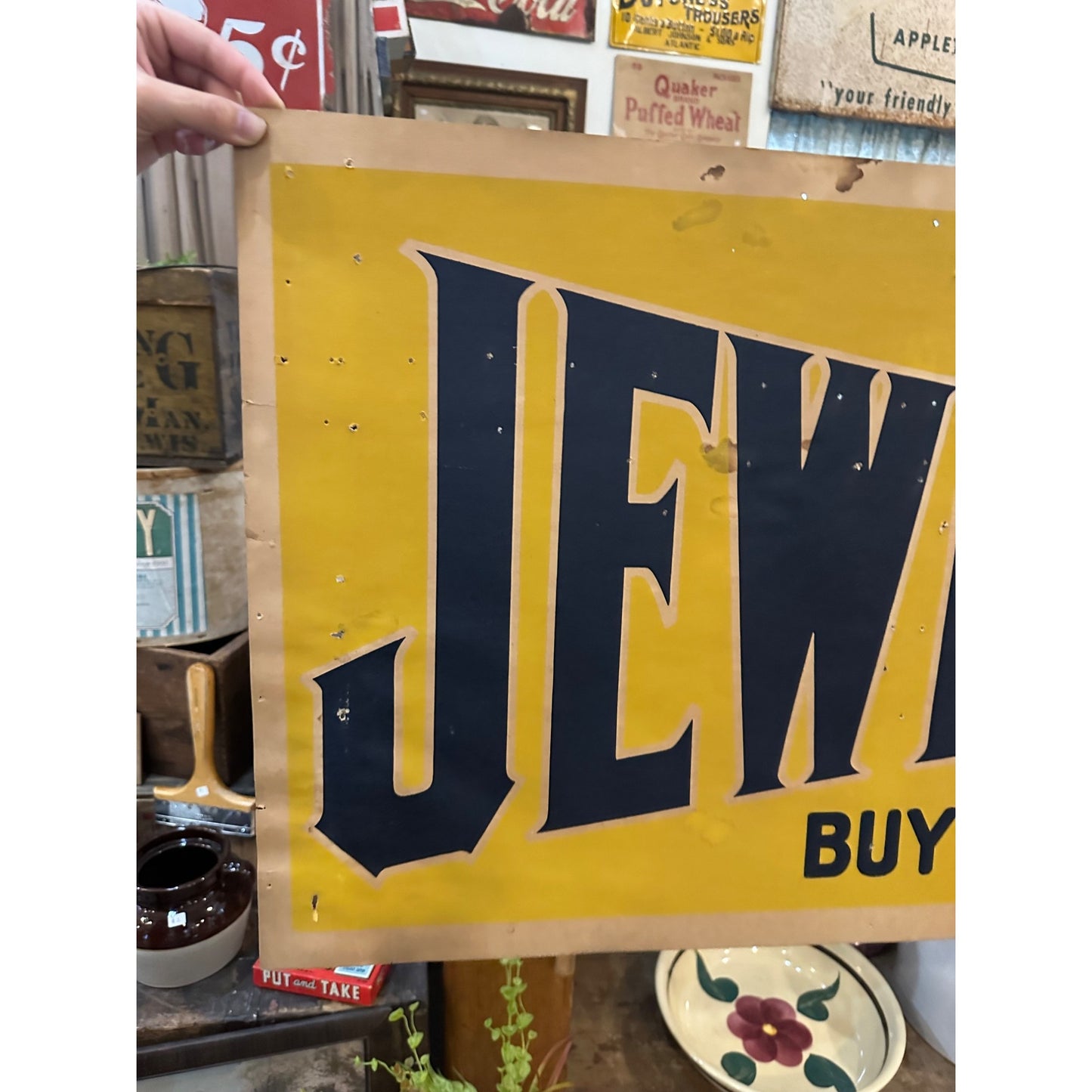 RARE Vintage Early 1900s Jewel Furnances Stoves Advertising Banner Sign Detroit