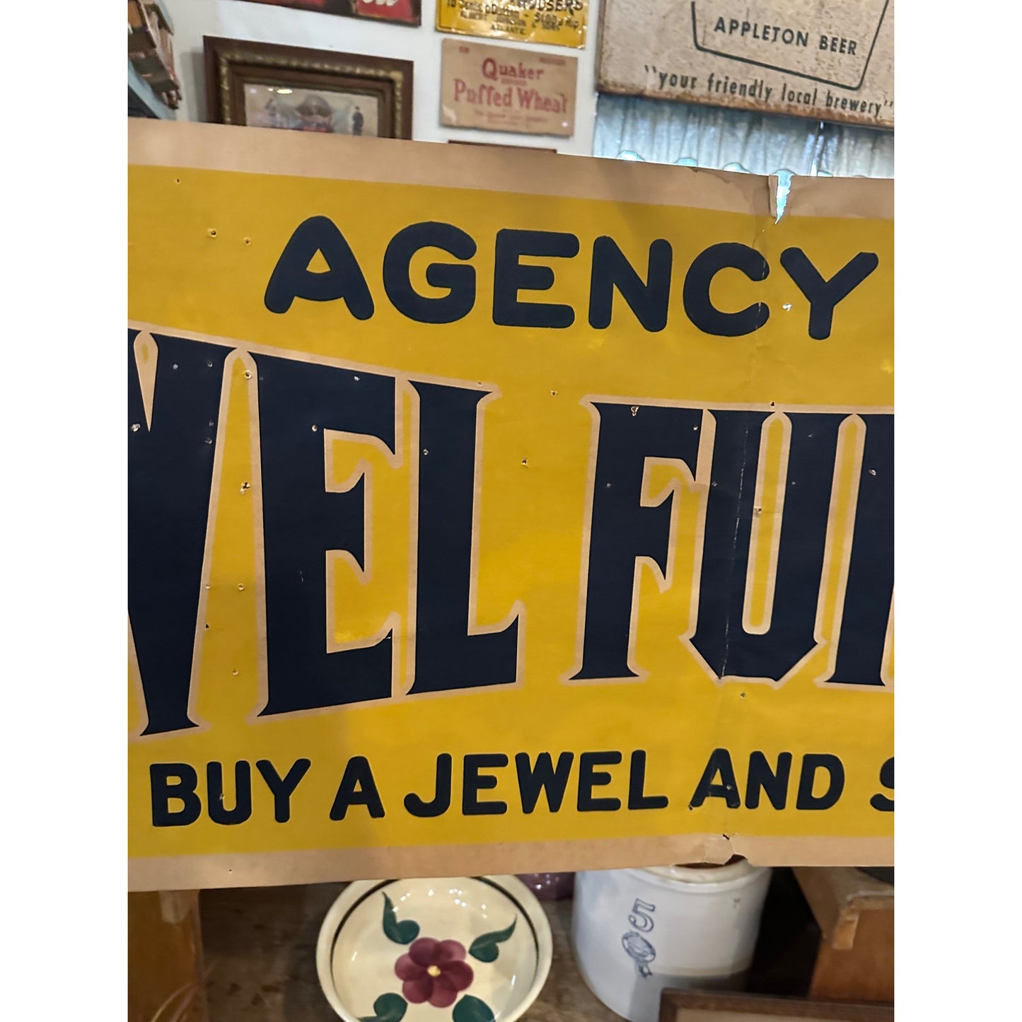 RARE Vintage Early 1900s Jewel Furnances Stoves Advertising Banner Sign Detroit