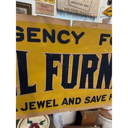 RARE Vintage Early 1900s Jewel Furnances Stoves Advertising Banner Sign Detroit