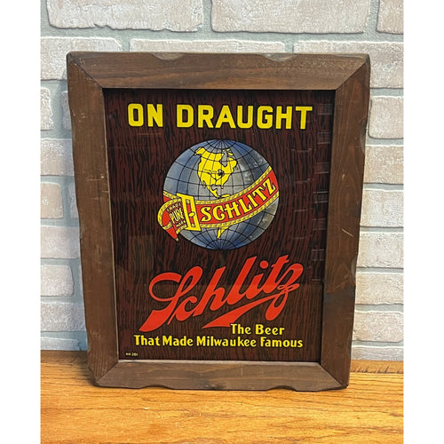RARE Vintage 1920s Schlitz Milwaukee Beer On Draught Reverse Glass ROG Bar Sign