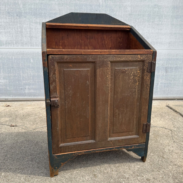 Antique 19th c. Primitive Blue Paint Farmhouse End Bedside Table Cabinet Nightstand