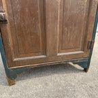 Antique 19th c. Primitive Blue Paint Farmhouse End Bedside Table Cabinet Nightstand