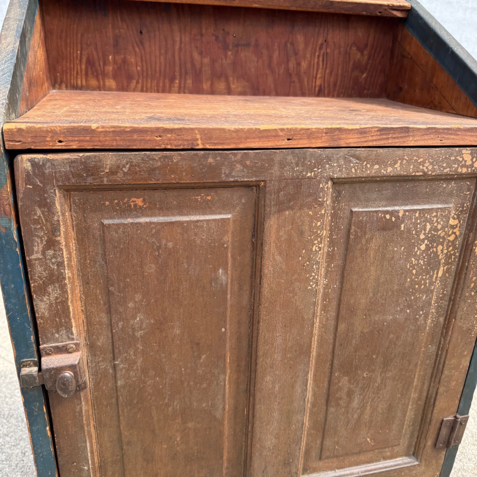 Antique 19th c. Primitive Blue Paint Farmhouse End Bedside Table Cabinet Nightstand