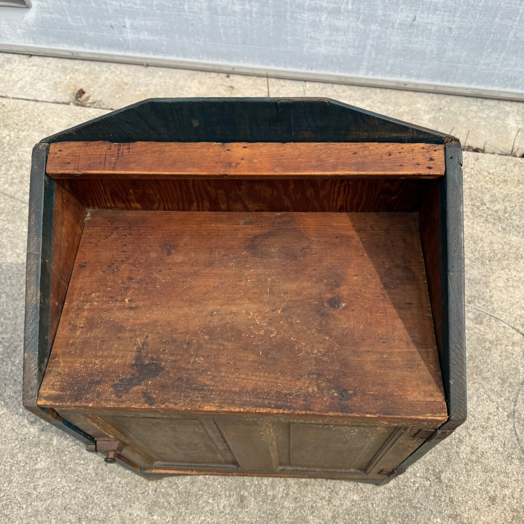 Antique 19th c. Primitive Blue Paint Farmhouse End Bedside Table Cabinet Nightstand