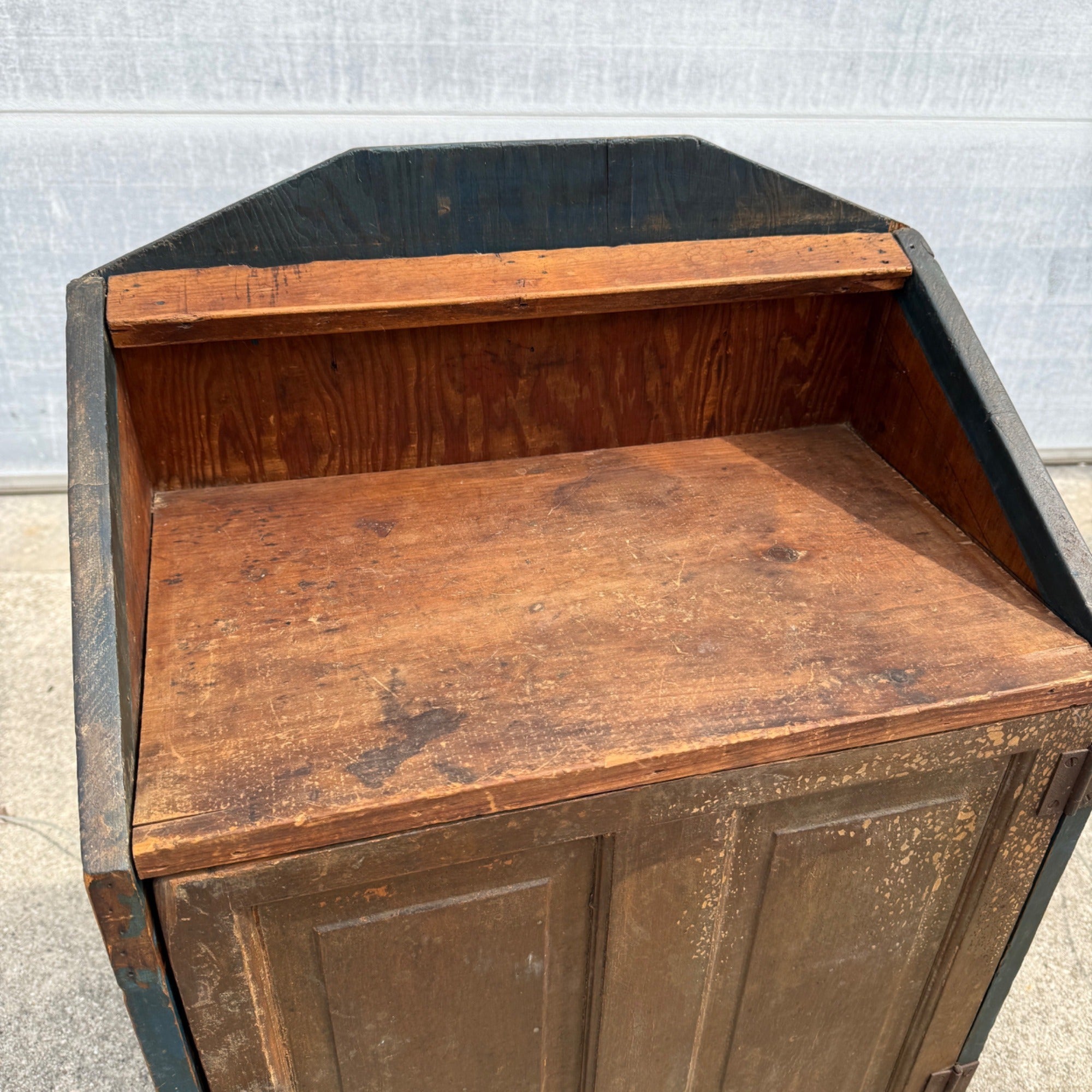 Antique 19th c. Primitive Blue Paint Farmhouse End Bedside Table Cabinet Nightstand