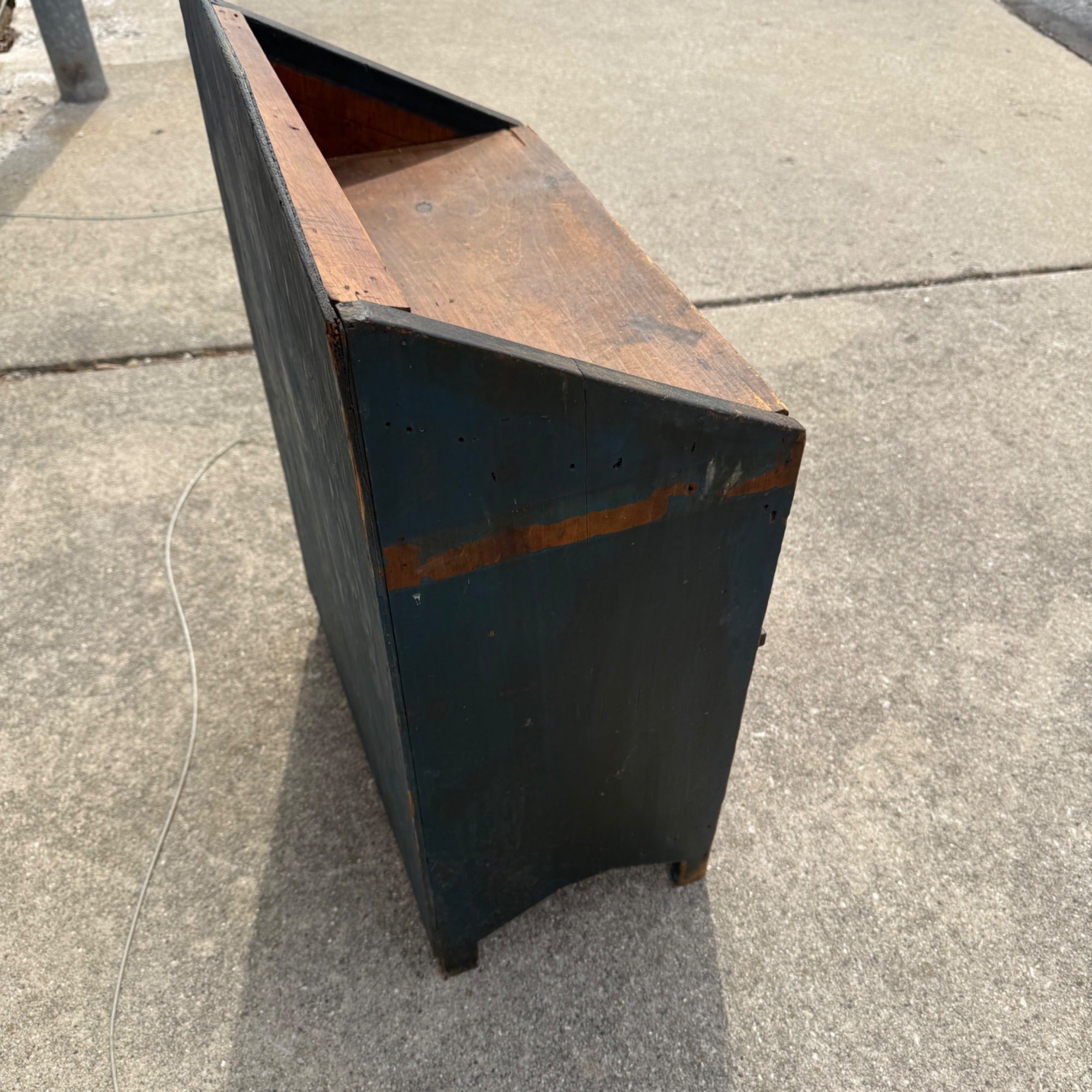 Antique 19th c. Primitive Blue Paint Farmhouse End Bedside Table Cabinet Nightstand