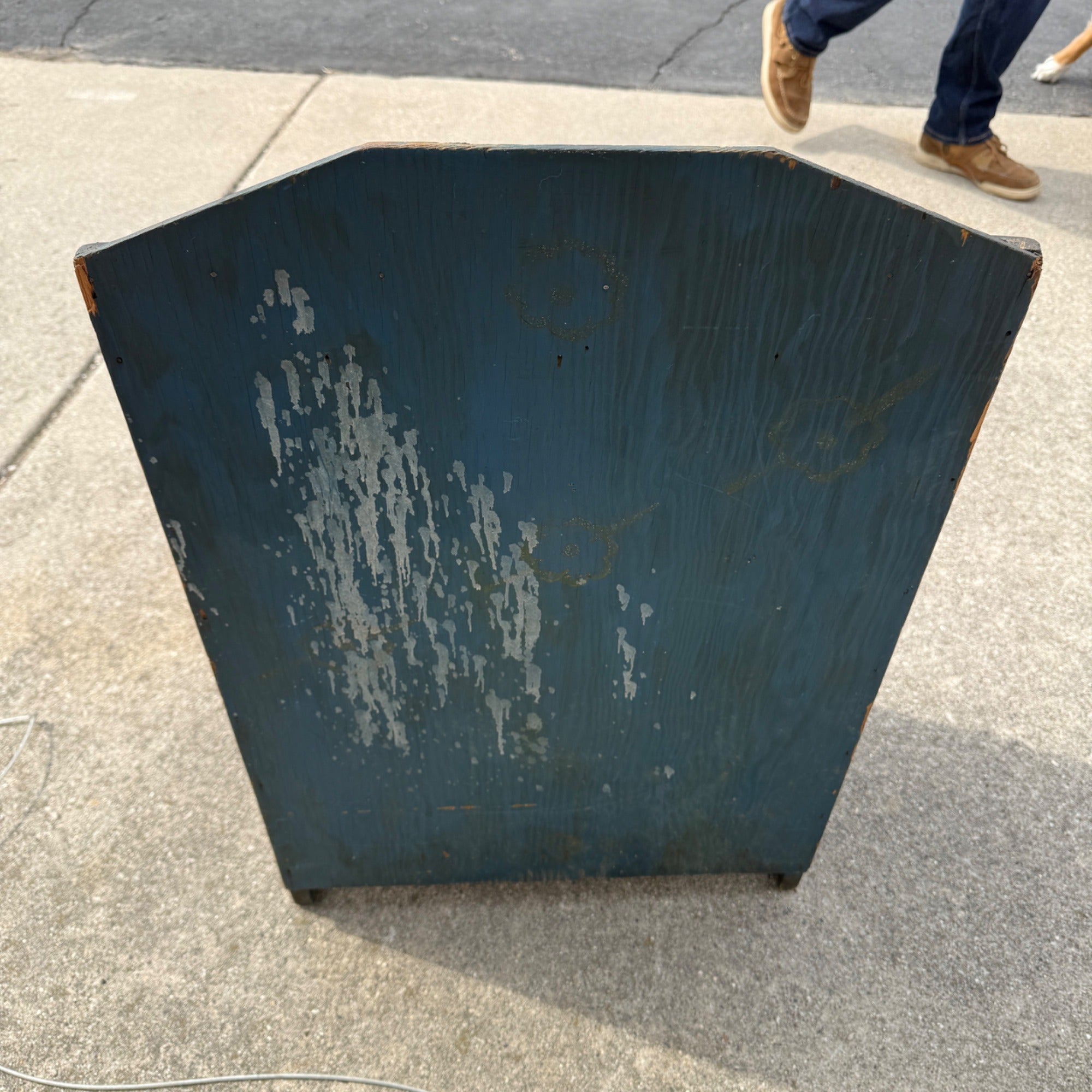 Antique 19th c. Primitive Blue Paint Farmhouse End Bedside Table Cabinet Nightstand