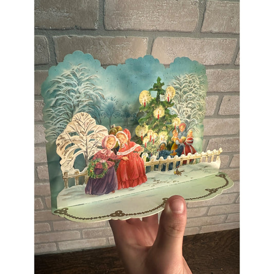 Vintage 1960s Hallmark 3D Pop Up Christmas Card Children Carolers Winter Scene