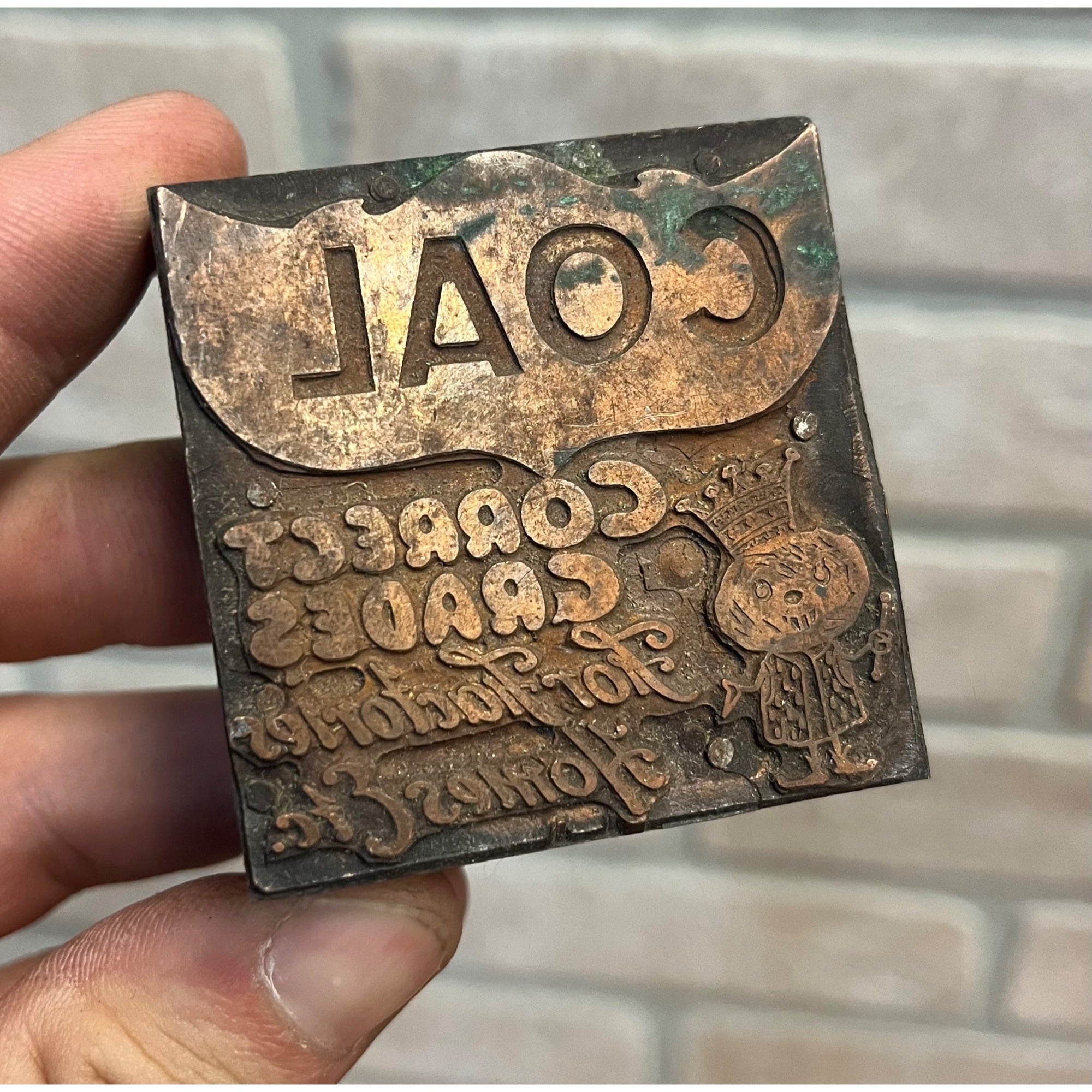 Vintage Letterpress Printing Block Old King Coal Advertising Copper