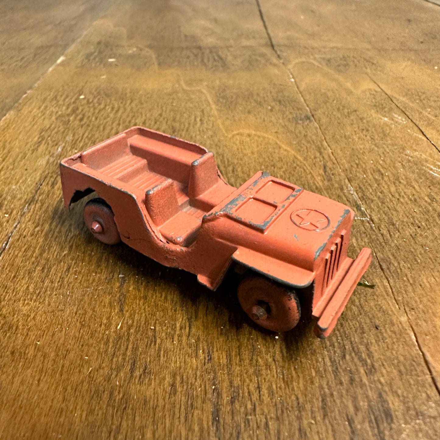 Vintage 1950s Orange US Army Willys Jeep Diecast Toy Excel Products - Brunswick NJ