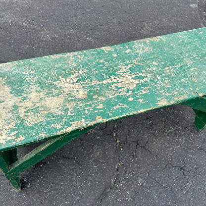 Antique Primitive Green Garden Bench Stool Decor