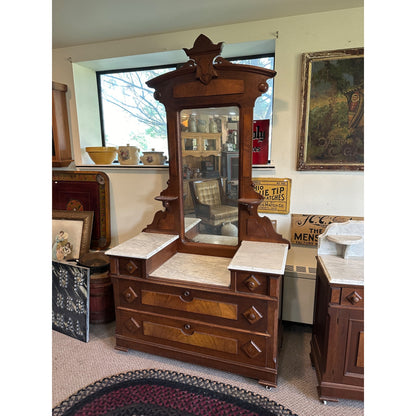 Antique Two-Tone Wooden Dresser W/ Mirror and Granite Top Orante