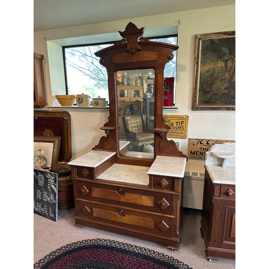 Antique Two-Tone Wooden Dresser W/ Mirror and Granite Top Orante