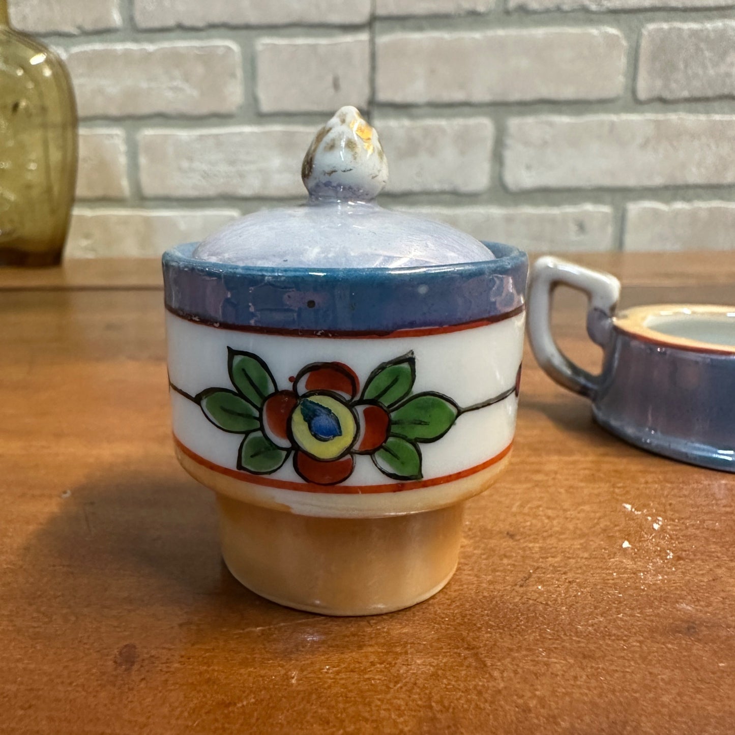 Vintage 1930s Takito Japan Lusterware Salt & Pepper & Mustard Set Floral