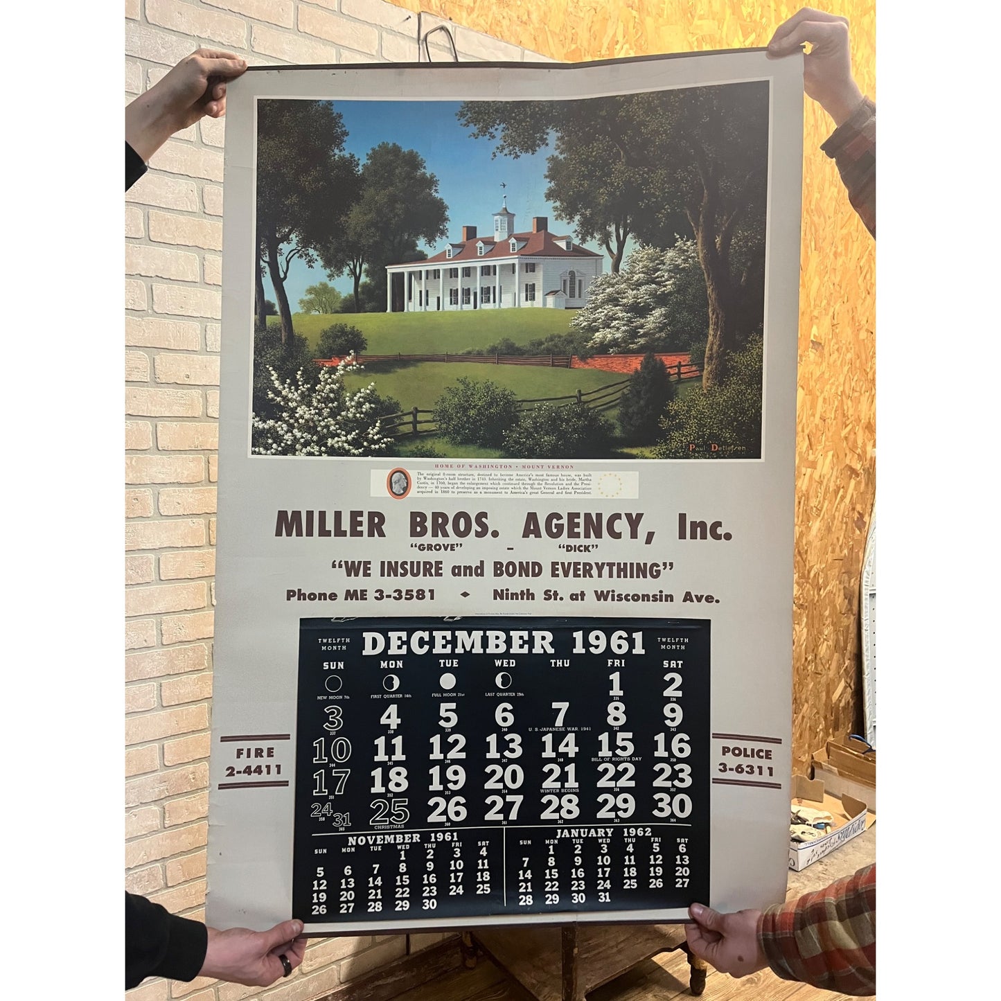 Vintage 1961 Miller Bros Insurance Agency Sheboygan Wis Advertising Poster