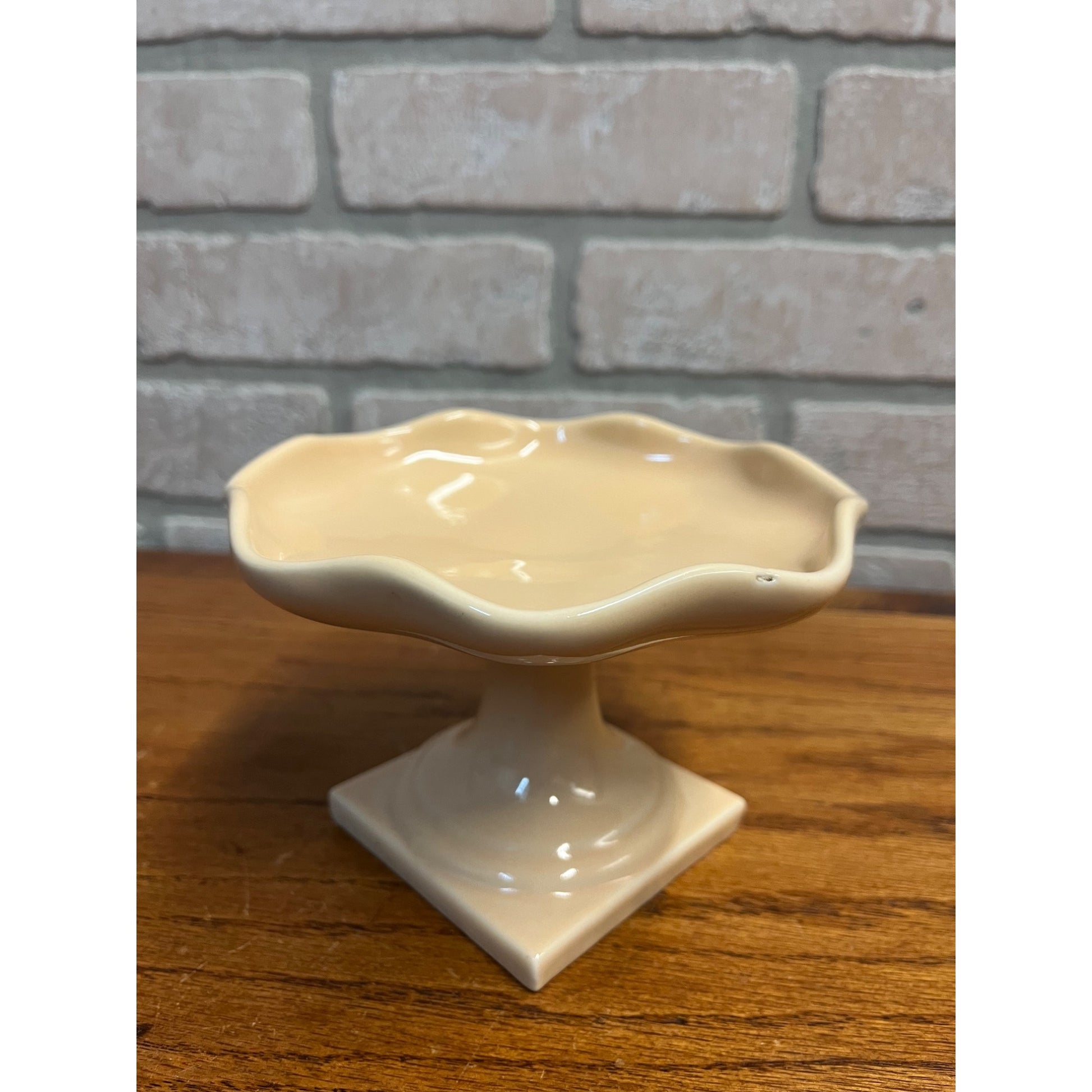 Vintage Abingdon Dish pottery Small Tray Pedestal Dish Orange Cream