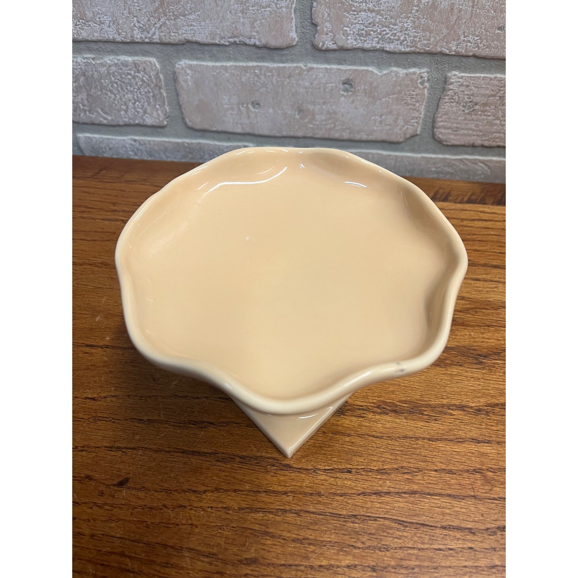 Vintage Abingdon Dish pottery Small Tray Pedestal Dish Orange Cream