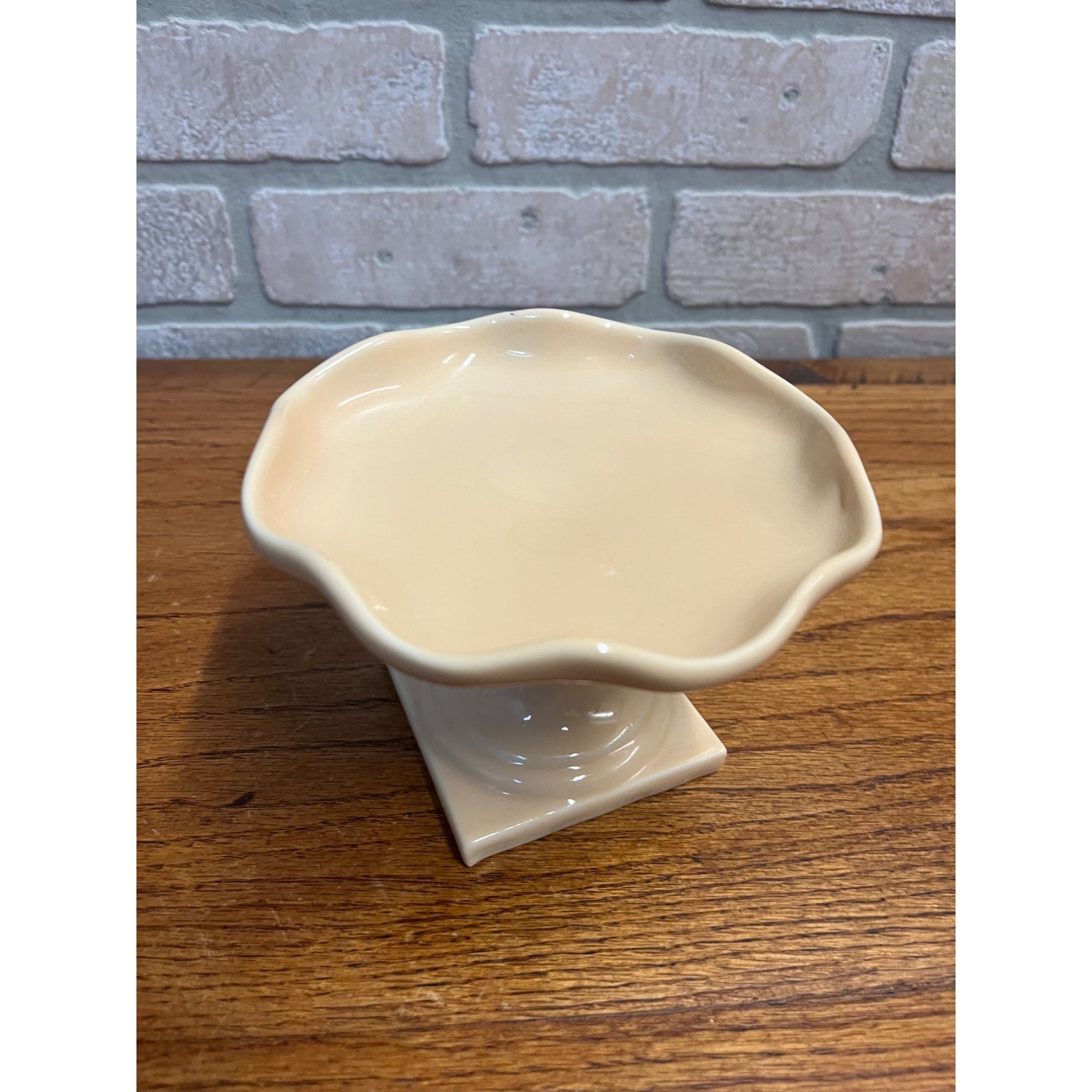 Vintage Abingdon Dish pottery Small Tray Pedestal Dish Orange Cream