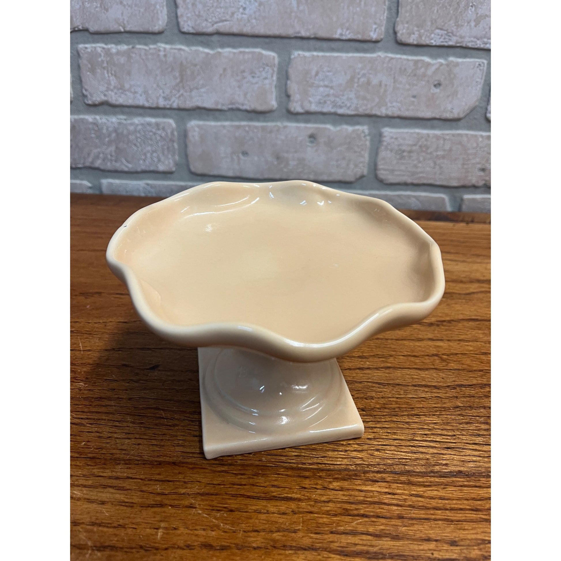 Vintage Abingdon Dish pottery Small Tray Pedestal Dish Orange Cream