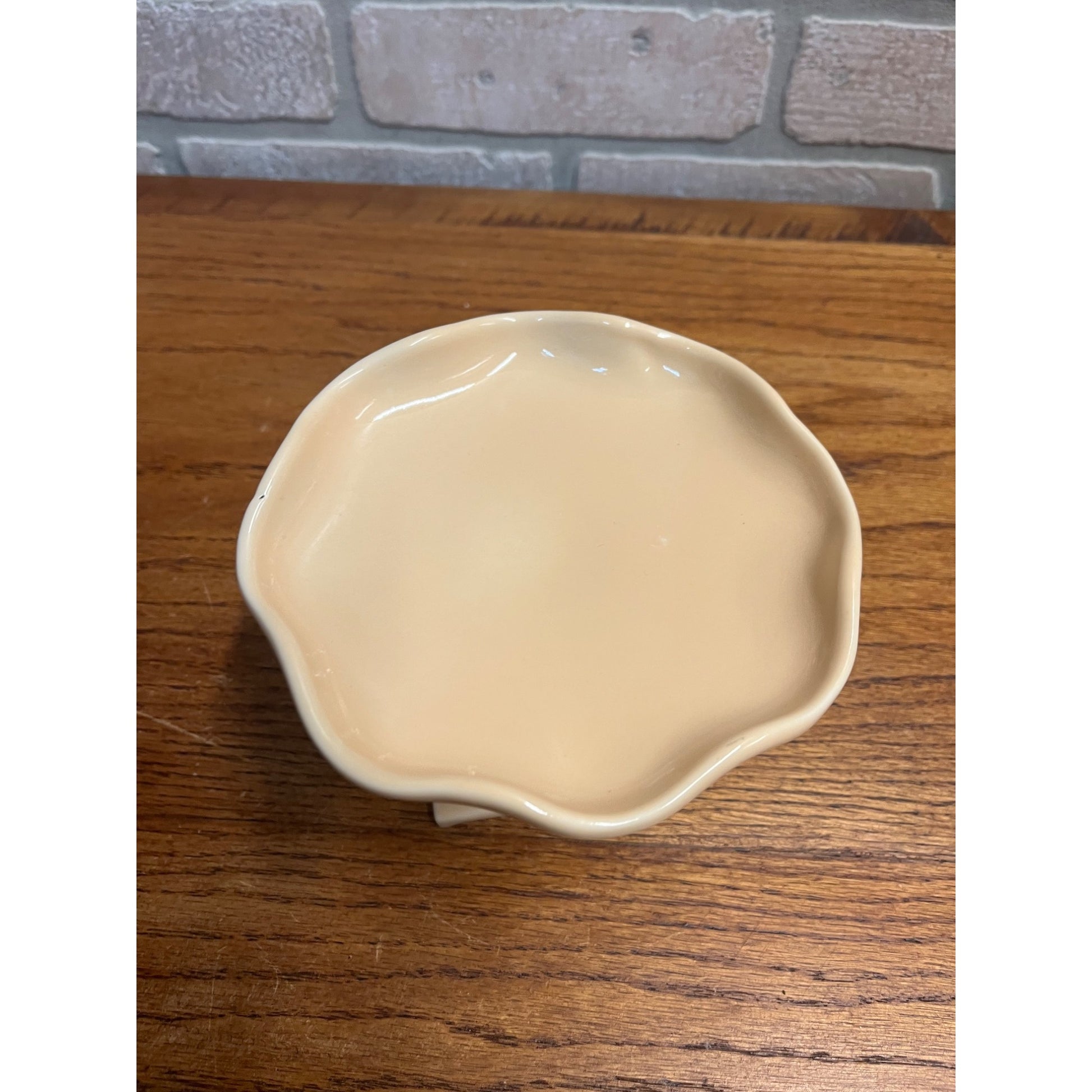 Vintage Abingdon Dish pottery Small Tray Pedestal Dish Orange Cream