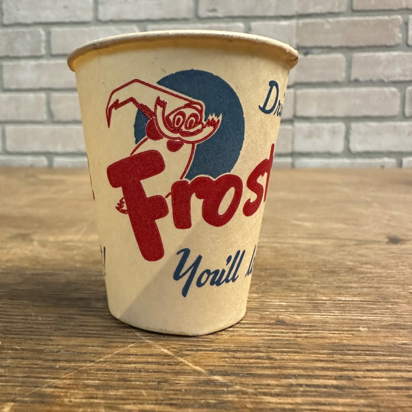 Vintage 4oz Frostie Root Beer Soda Paper Wax Cup Red White & Blue Advertising