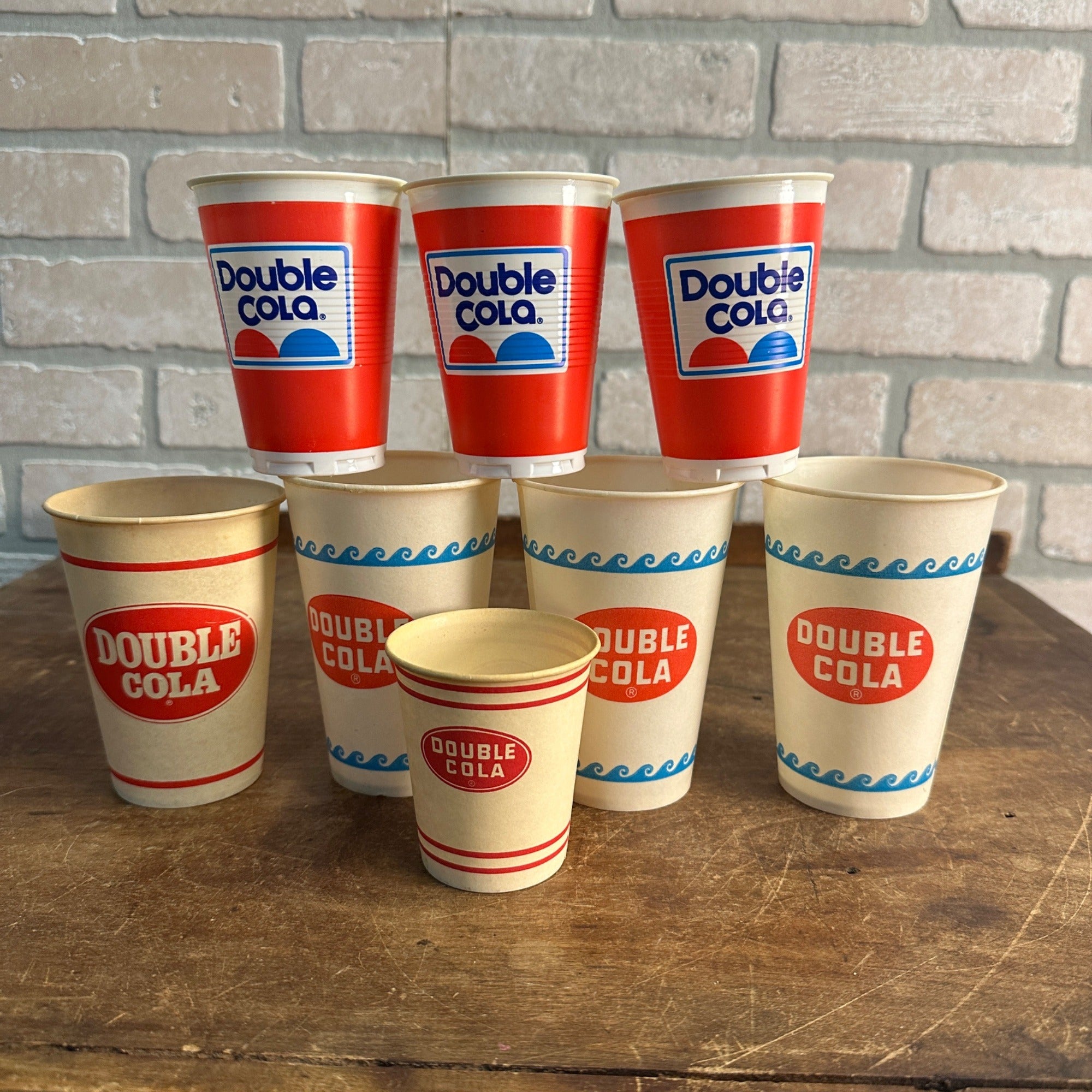 (8) Vintage Double Cola Soda Paper Wax Cups Advertising Sample Fountain