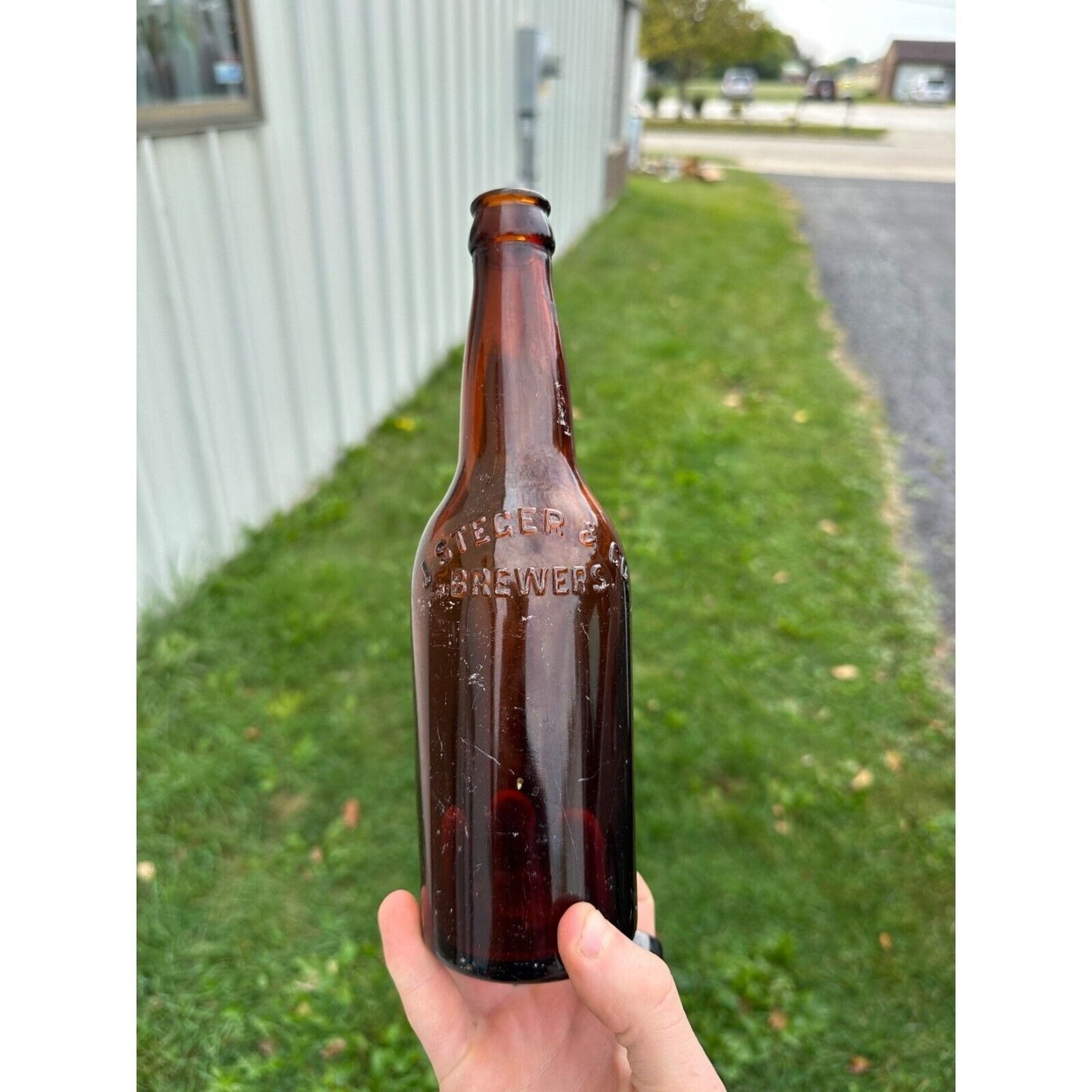 Vintage J. Steger & Co. Amber Brown Beer Bottle Mayville Wis