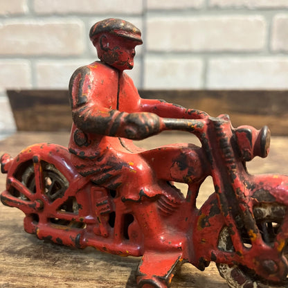 Vintage Hubley Cast Iron Harley Davidson 6" Red Toy Motorcycle - Original