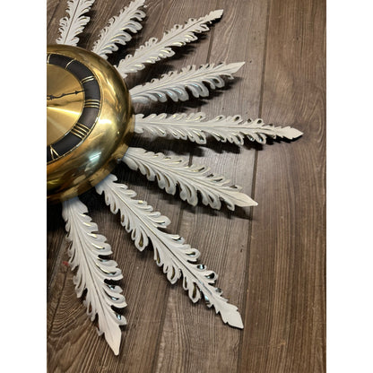 Vintage Mid Century Modern MCM Atomic J&M Retro Wall Clock Starbust Feathers