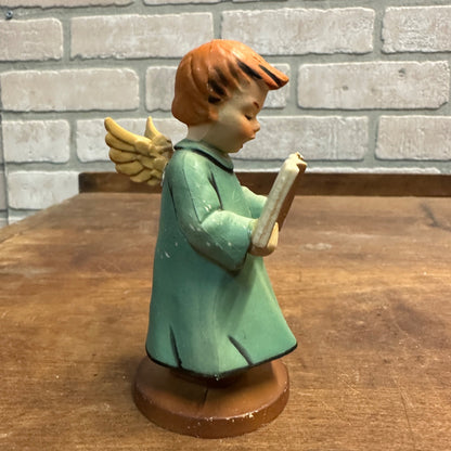 Vintage 1980s Christmas Caroler Angel 4" Hard Plastic Figure Blue Gown