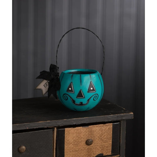 LeeAnn Kress for Bethany Lowe Small Pumpkin Jack-O-Lantern Bucket -Turquoise