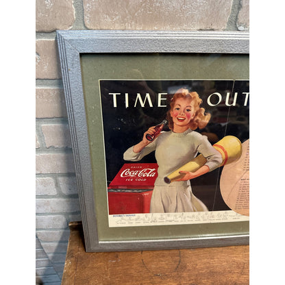 Vintage 1940s Coca Cola Framed Scorecard Program Advertising Sign Litho