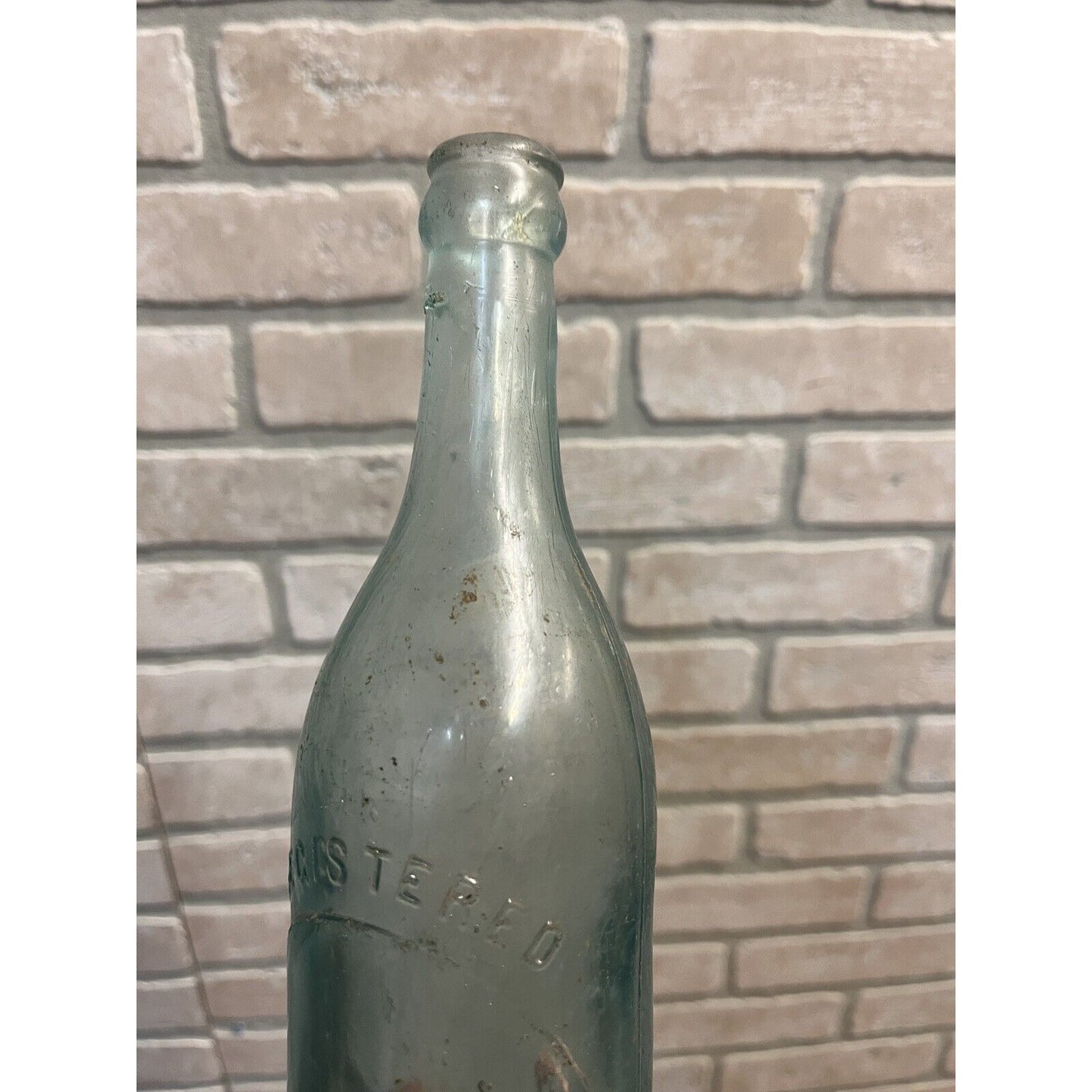 Vintage Early 1900s Aqua Blue Beer Soda Bottle Embossed Blank Plate Registered