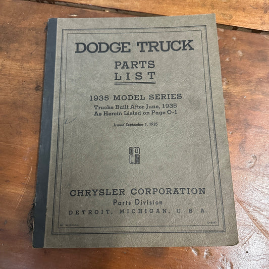 Vintage Dodge Truck Parts List Book - 1935 Models - Chrysler Corp Catalog