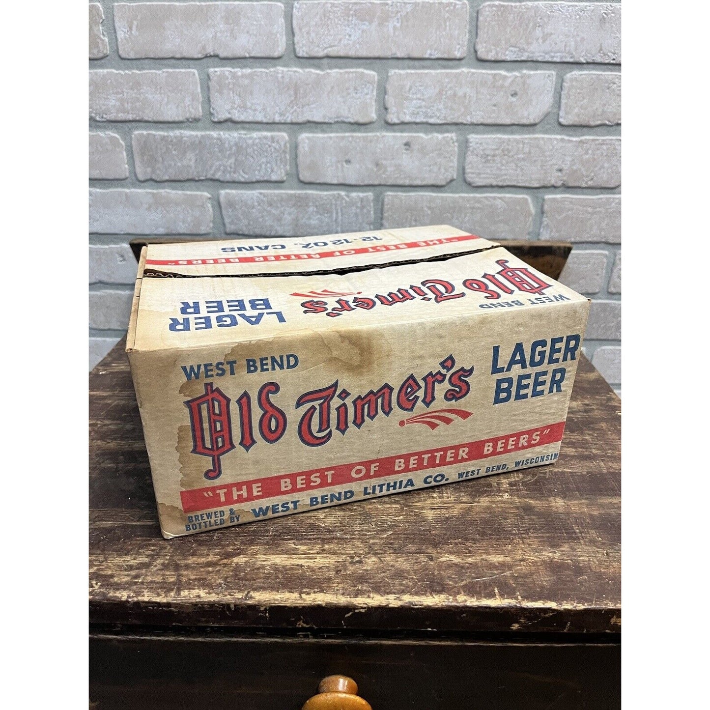 Vintage c1950s West Bend Lithia Beer Wisconsin Advertising Glass Can Box Wis 12p