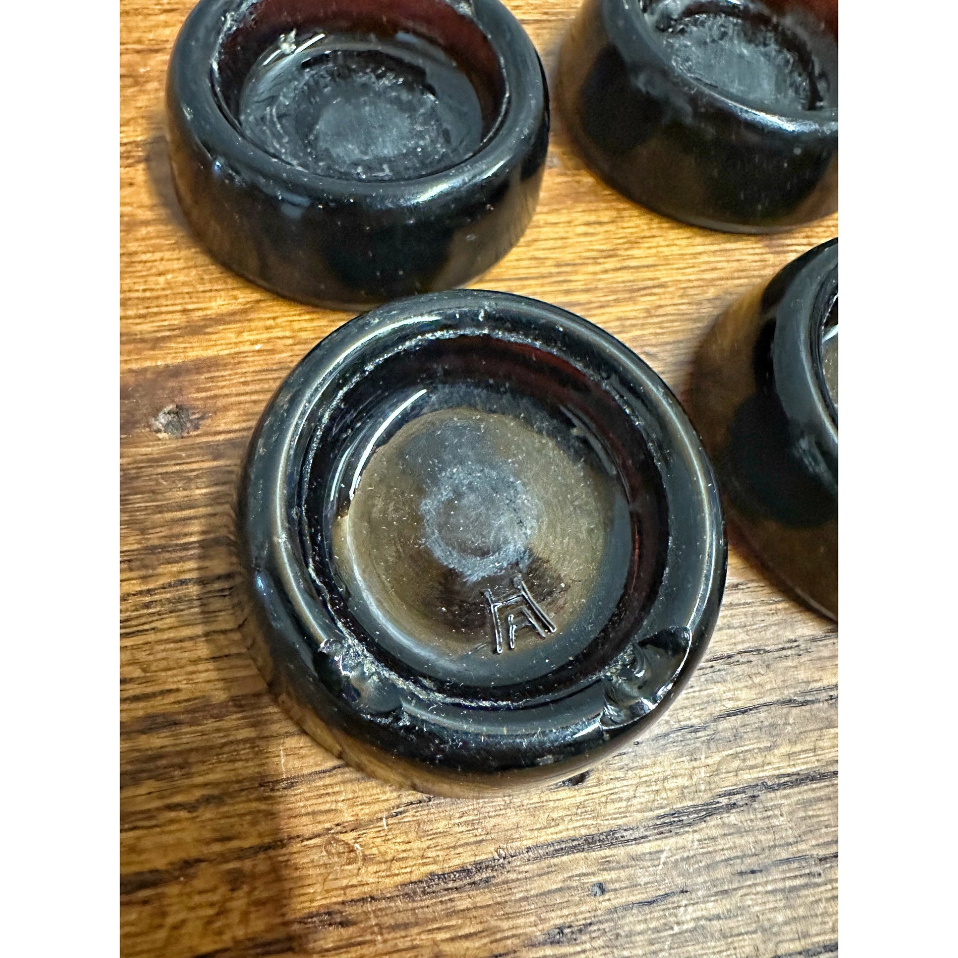 Vintage Anchor Hocking Amber Brown Glass Furniture Coasters - Set of 4