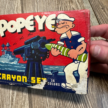 POPEYE VINTAGE ORIGINAL 1930'S 16 CRAYON SET KING SYNDICATE ORIG. BOX WAR