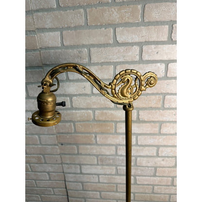 ANTIQUE 1930S CAST IRON SEAHORSE BRIDGE LAMP ART DECO 55" FLOOR LAMP