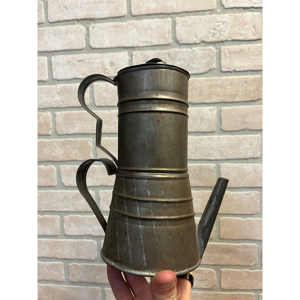 Vintage Galvanized Tin Ribbed Stacked Coffee Pot or Percolator Primitive Kitchen Decor