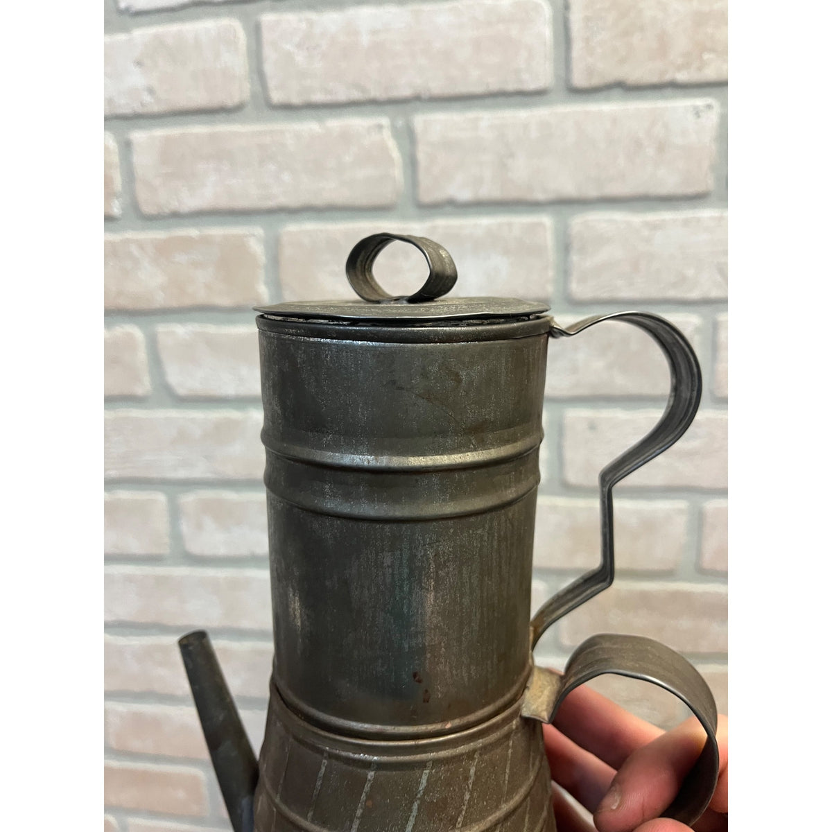 Vintage Galvanized Tin Ribbed Stacked Coffee Pot or Percolator Primitive Kitchen Decor