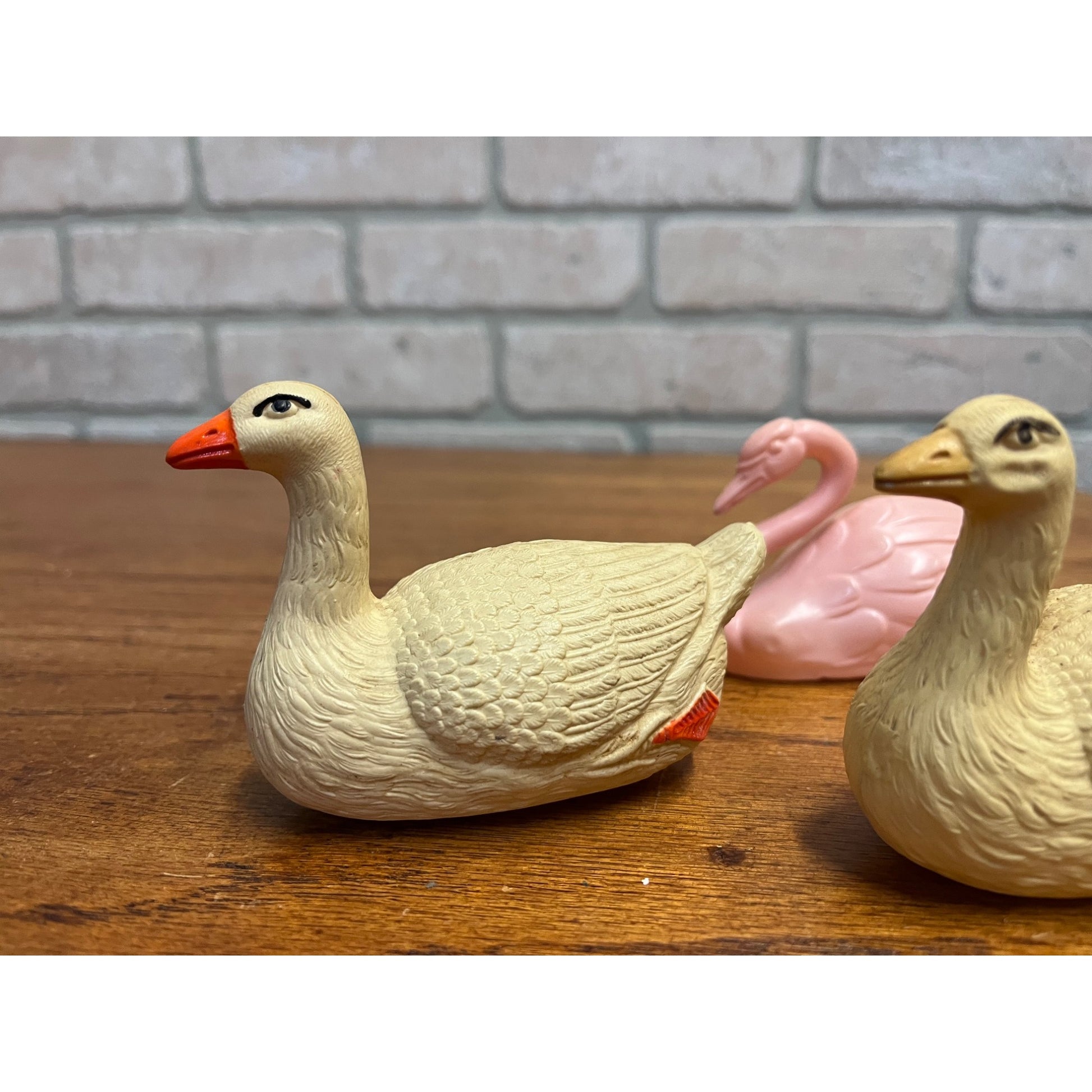 Vintage Swans Celluloid Toy Christmas Putz Decoration Ornaments Lot (3)