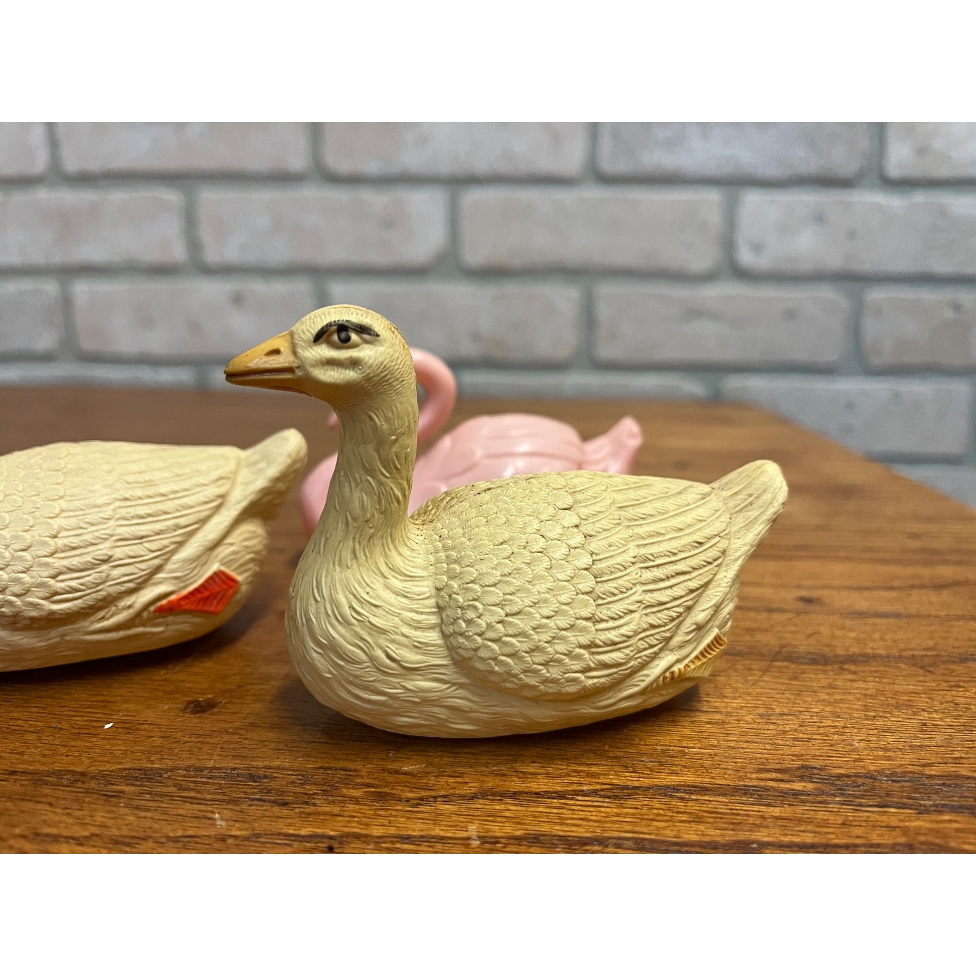 Vintage Swans Celluloid Toy Christmas Putz Decoration Ornaments Lot (3)