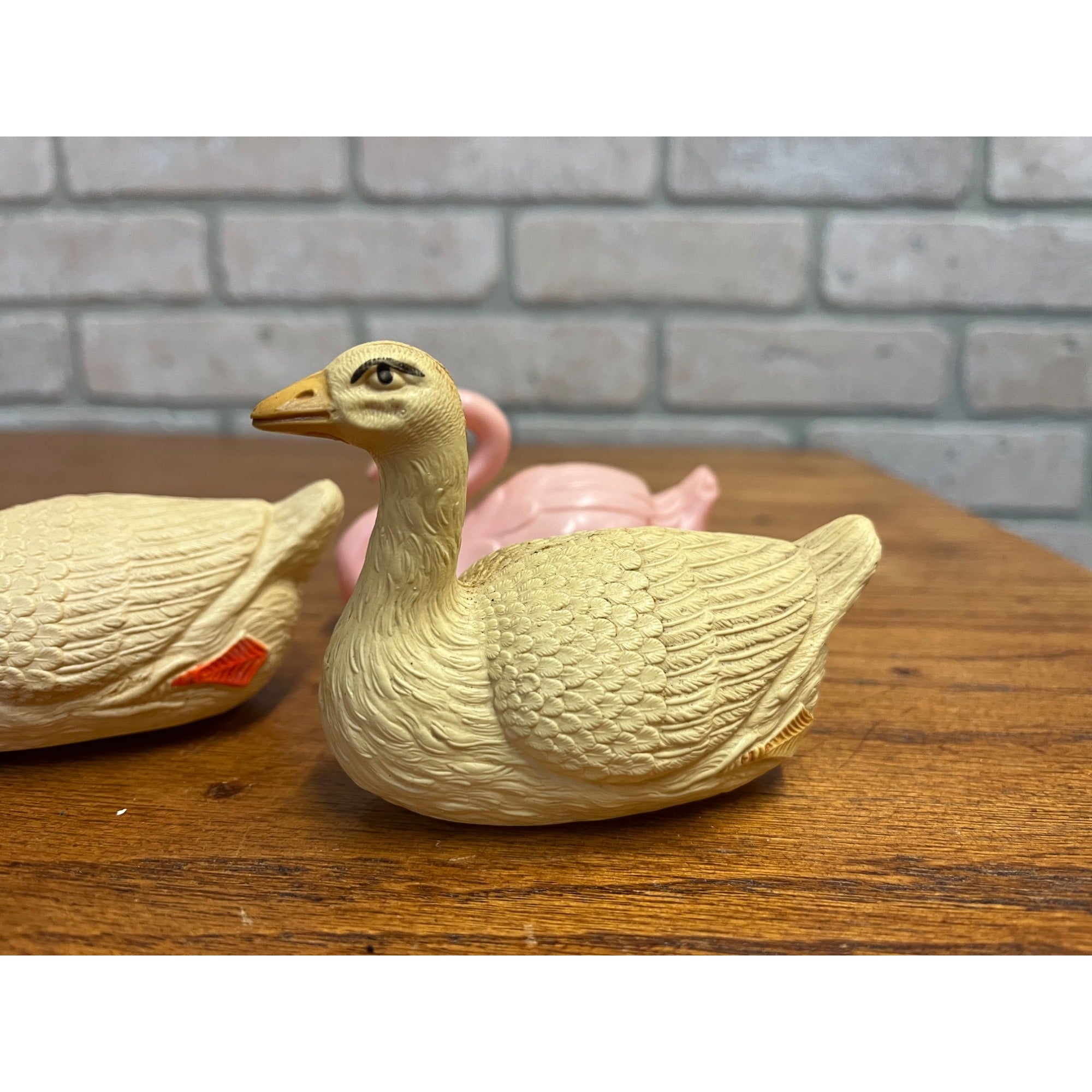 Vintage Swans Celluloid Toy Christmas Putz Decoration Ornaments Lot (3)