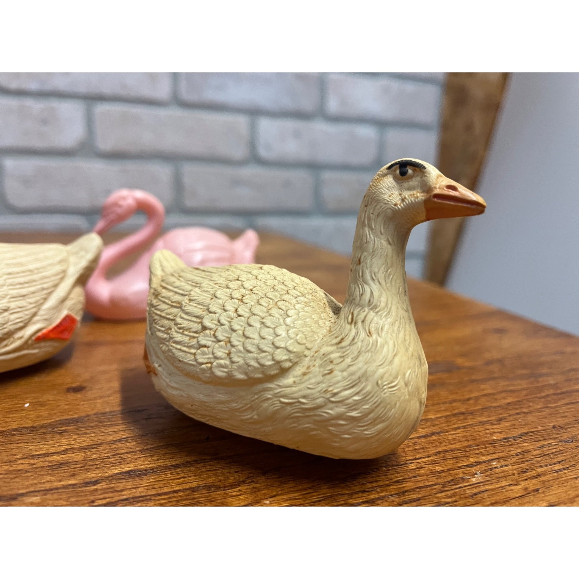 Vintage Swans Celluloid Toy Christmas Putz Decoration Ornaments Lot (3)